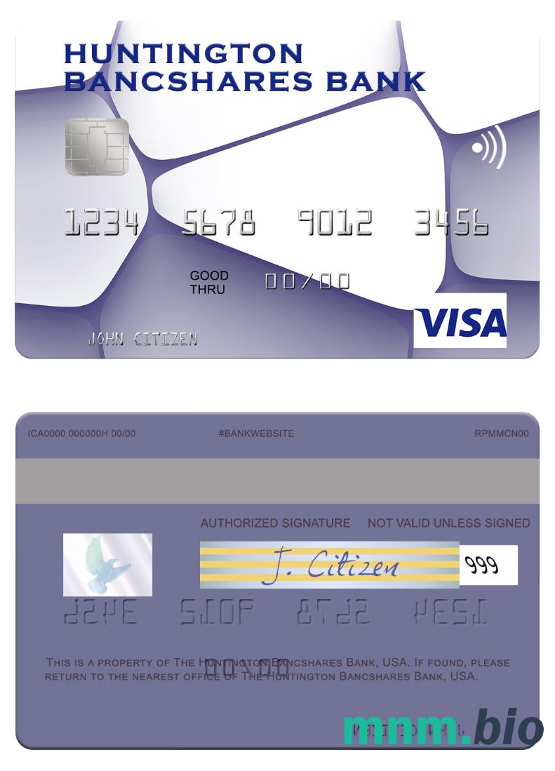 USA Huntington Bancshares Bank przykład karty visa w formacie PSD